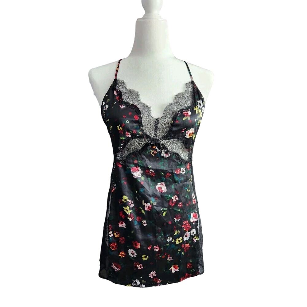 Victoria's Secret Lace Nightgown Negligee Floral Black & Red And Pink Size S